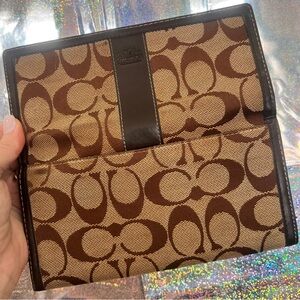 Coach Signature Canvas Brown Wallet Clutch Zip Coin Pouch